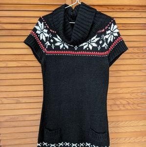Black, White, and Red Sweater Dress with Pockets